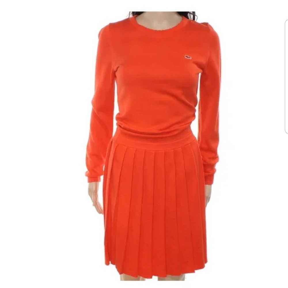NWT Lacoste Live Orange Pleat Skirt Sweater Dress